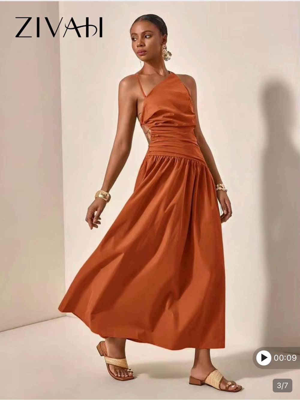 SHEIN One-Shoulder Rust Orange Maxi Dress